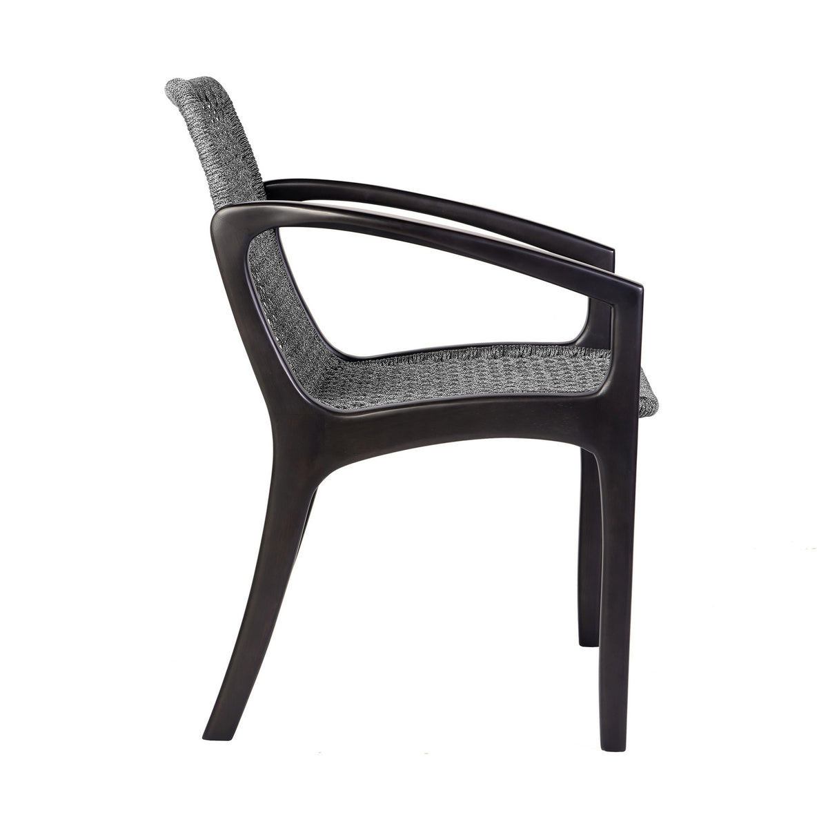 Tira 25 Inch Outdoor Patio Dining Chair, Black Eucalyptus Frame, Woven Rope - BM314493