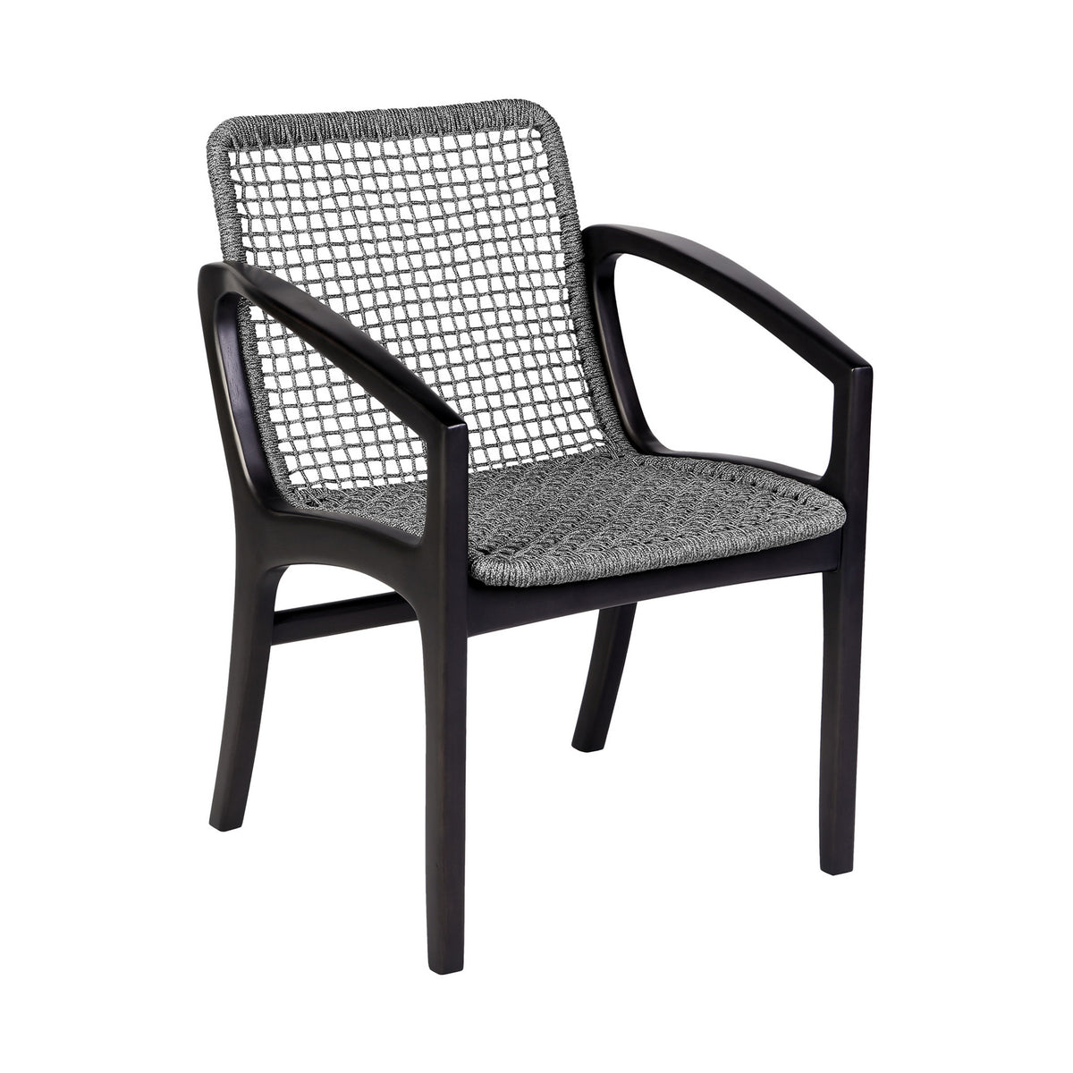 Tira 25 Inch Outdoor Patio Dining Chair, Black Eucalyptus Frame, Woven Rope - BM314493