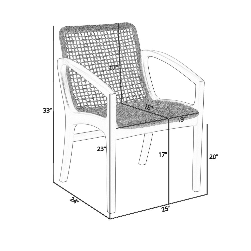 Tira 25 Inch Outdoor Patio Dining Chair, Brown Eucalyptus Frame, Woven Rope - BM314494