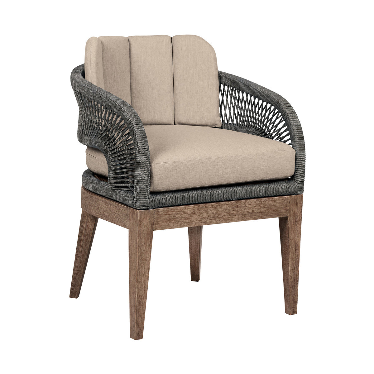 Kimi 23 Inch Outdoor Patio Dining Chair, Olefin Cushions, Gray Woven Rope - BM314495