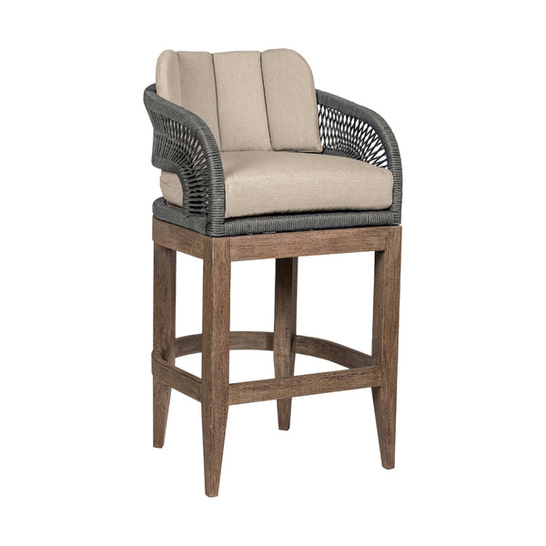 Kimi 26 Inch Outdoor Patio Counter Stool Chair, Olefin and Gray Woven Rope - BM314497