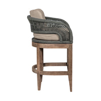 Kimi 30 Inch Outdoor Patio Barstool Chair, Olefin and Gray Woven Rope - BM314498