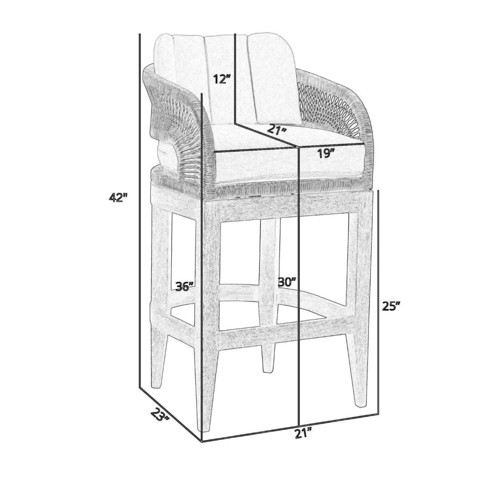 Kimi 30 Inch Outdoor Patio Barstool Chair, Olefin and Gray Woven Rope - BM314498