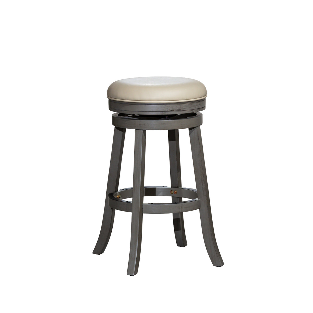 Opi 30 Inch Swivel Barstool, Round, Weathered Gray Faux Leather and Wood - BM314504