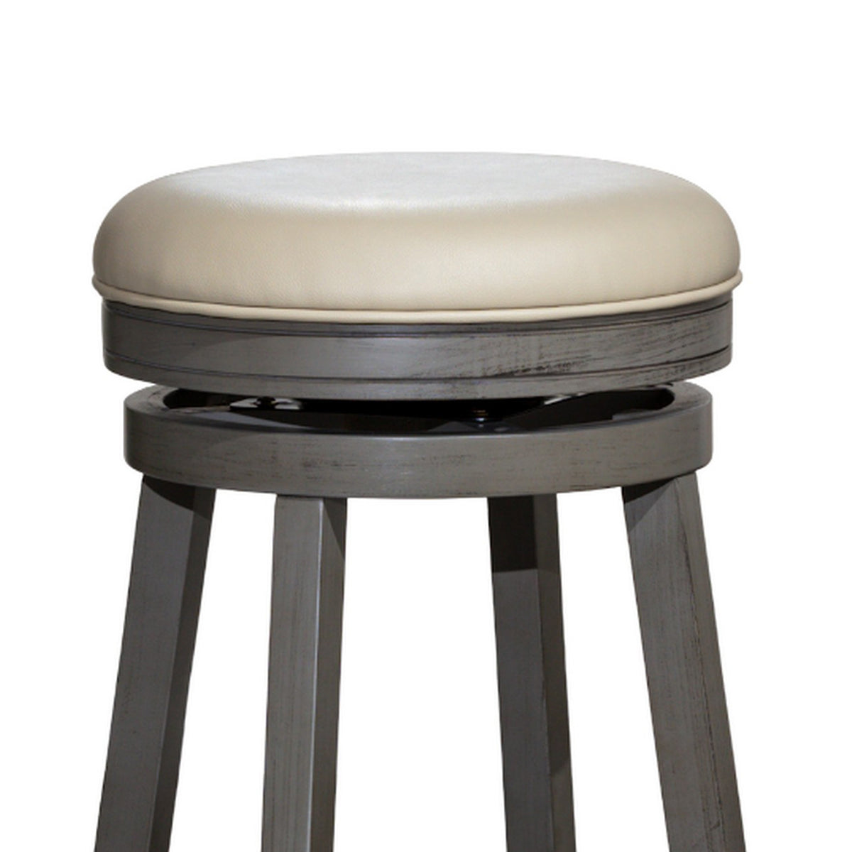 Opi 30 Inch Swivel Barstool, Round, Weathered Gray Faux Leather and Wood - BM314504