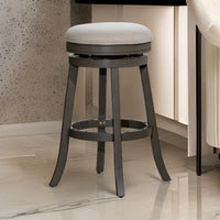 Opi 30 Inch Swivel Barstool, Round Cushioned Seat, Weathered Gray, Beige - BM314505