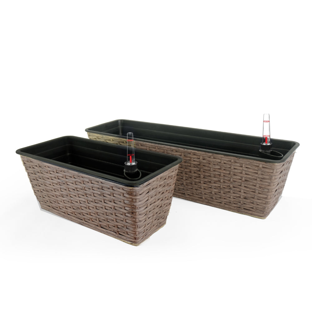 Wiki 23 Inch Self Watering Planter Set of 2, Hand Woven Wicker, Brown - BM314508