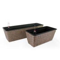 Wiki 23 Inch Self Watering Planter Set of 2, Hand Woven Wicker, Brown - BM314508