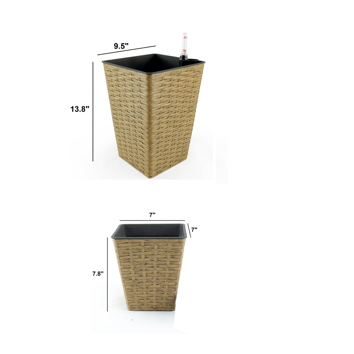 Aly 14 Inch Self Watering Planter Set of 2, Hand Woven Natural Brown Wicker - BM314510