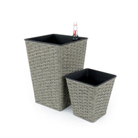 Aly 14 Inch Self Watering Planter Set of 2, Hand Woven Wicker, Gray - BM314512