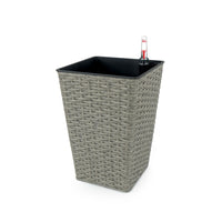 Aly 14 Inch Self Watering Planter Set of 2, Hand Woven Wicker, Gray - BM314512