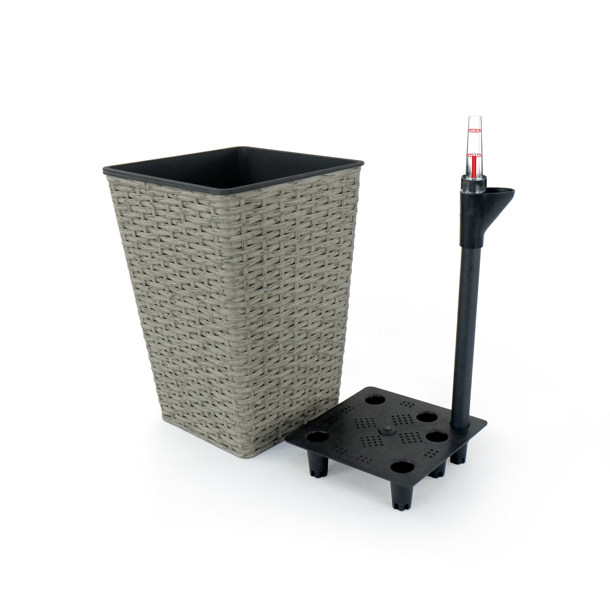 14 inch self watering planter Benzara Aly 14 Inch Self Watering Planter Set of 2, Hand Woven Wicker, Gray