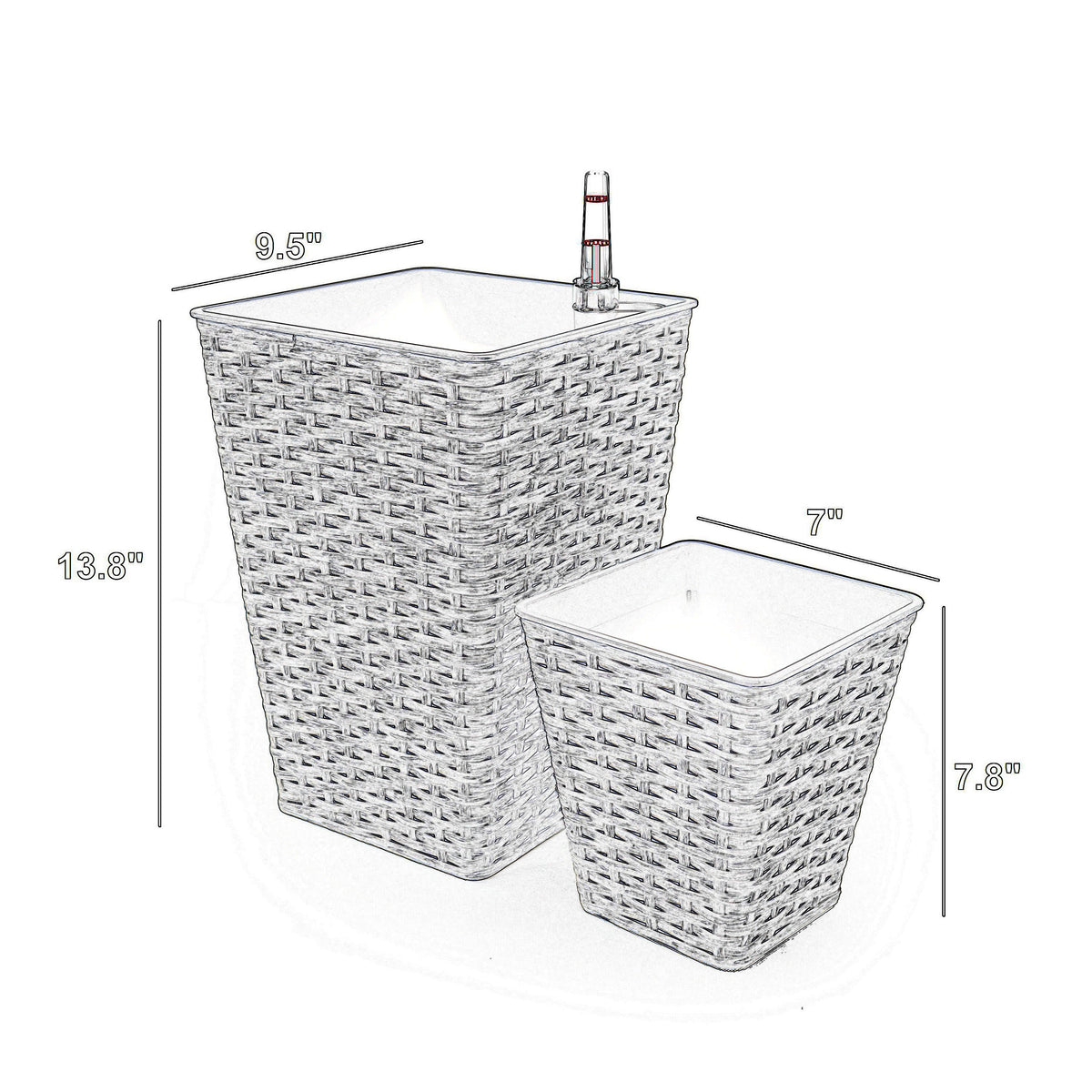 14 inch self watering planter Benzara Aly 14 Inch Self Watering Planter Set of 2, Hand Woven Wicker, Gray