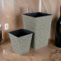 Aly 14 Inch Self Watering Planter Set of 2, Hand Woven Wicker, Gray - BM314512