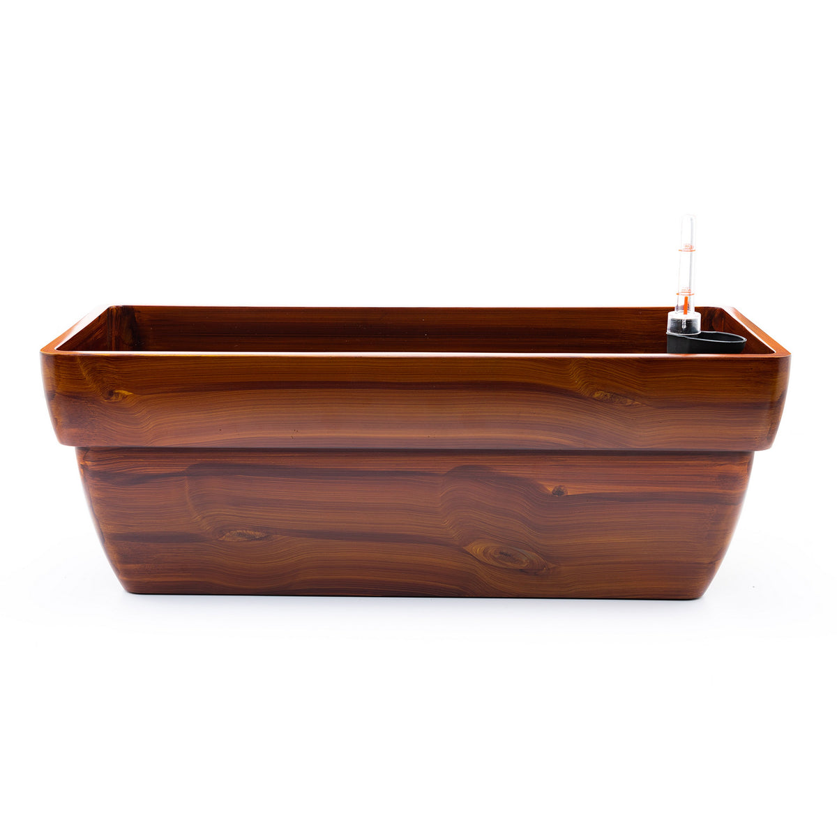 23 Inch Self Watering Planter, Rectangular Painted Plastic Body, Dark Brown - BM314514