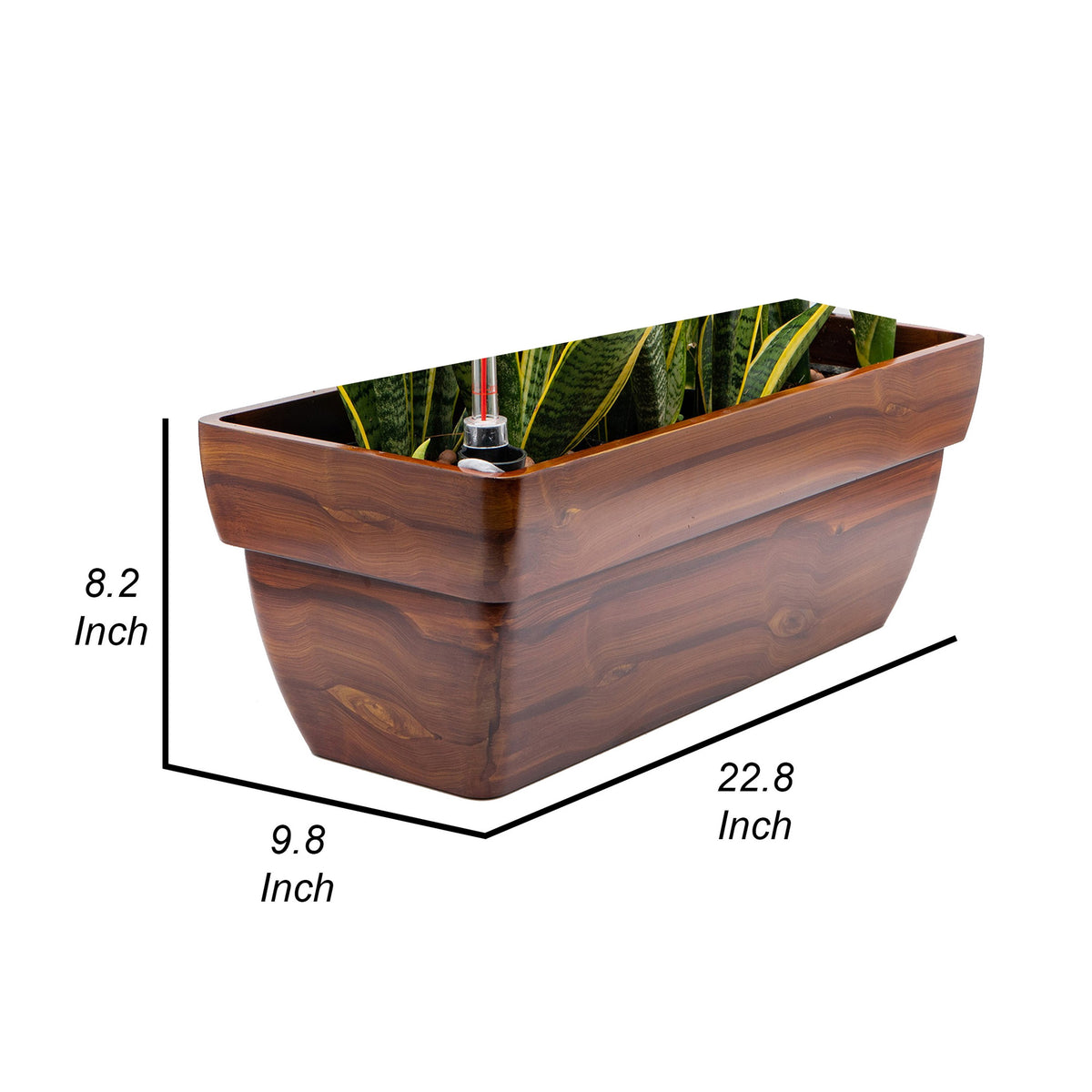 23 Inch Self Watering Planter, Rectangular Painted Plastic Body, Dark Brown - BM314514