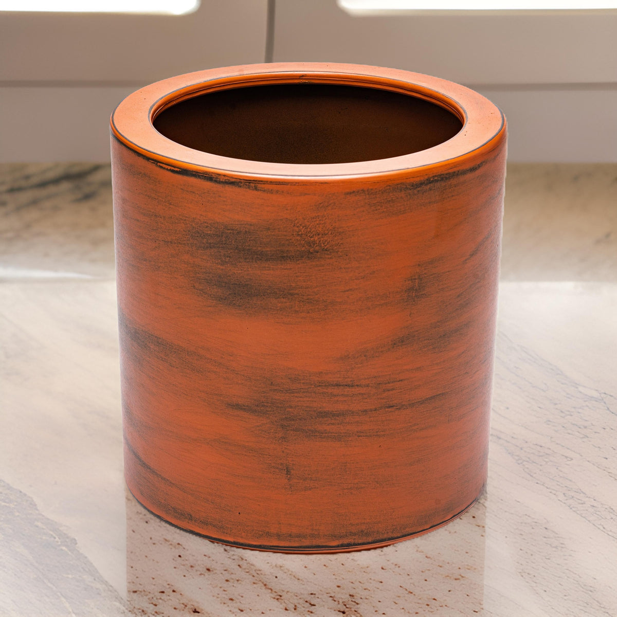 8 Inch Self Watering Planter, Painted Plastic Body, Round Top, Warm Brown - BM314516