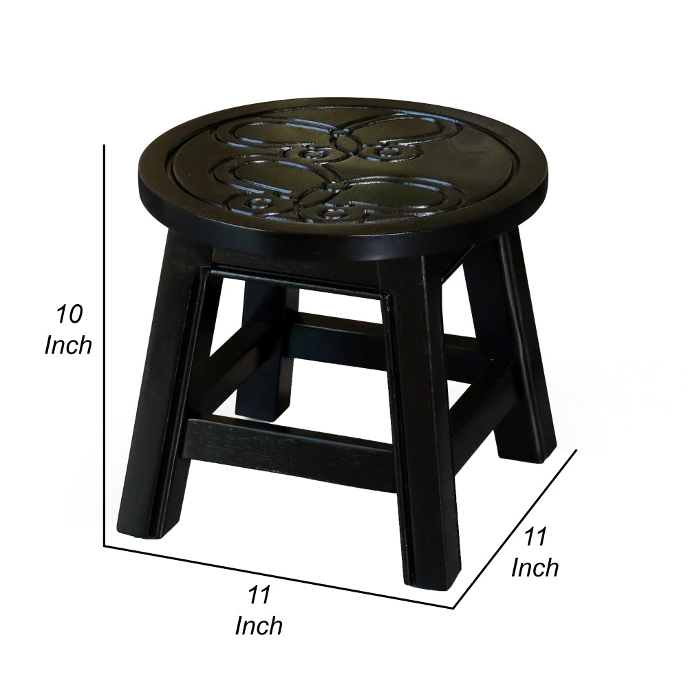 Sidi 11 Inch Step Stool Footrest, Wood Butterfly Print, Round, Dark Brown - BM314517