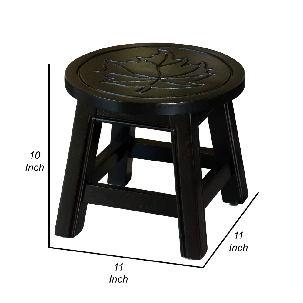 Sidi 11 Inch Step Stool Footrest, Wood Maple Leaf Print, Round, Dark Brown - BM314518