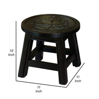 Sidi 11 Inch Step Stool Footrest, Wood Maple Leaf Print, Round, Dark Brown - BM314518