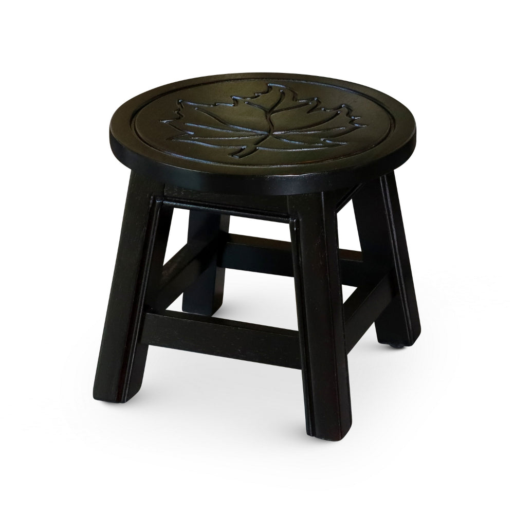 Sidi 11 Inch Step Stool Footrest, Wood Maple Leaf Print, Round, Dark Brown - BM314518