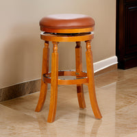 Opi 30 Inch Swivel Barstool, Bonded Leather, Natural Brown Solid Wood - BM314519