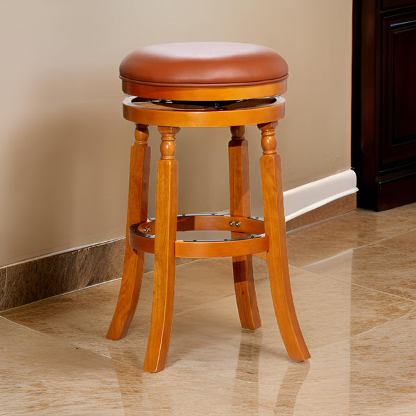 Opi 30 Inch Swivel Barstool, Bonded Leather, Natural Brown Solid Wood - BM314519