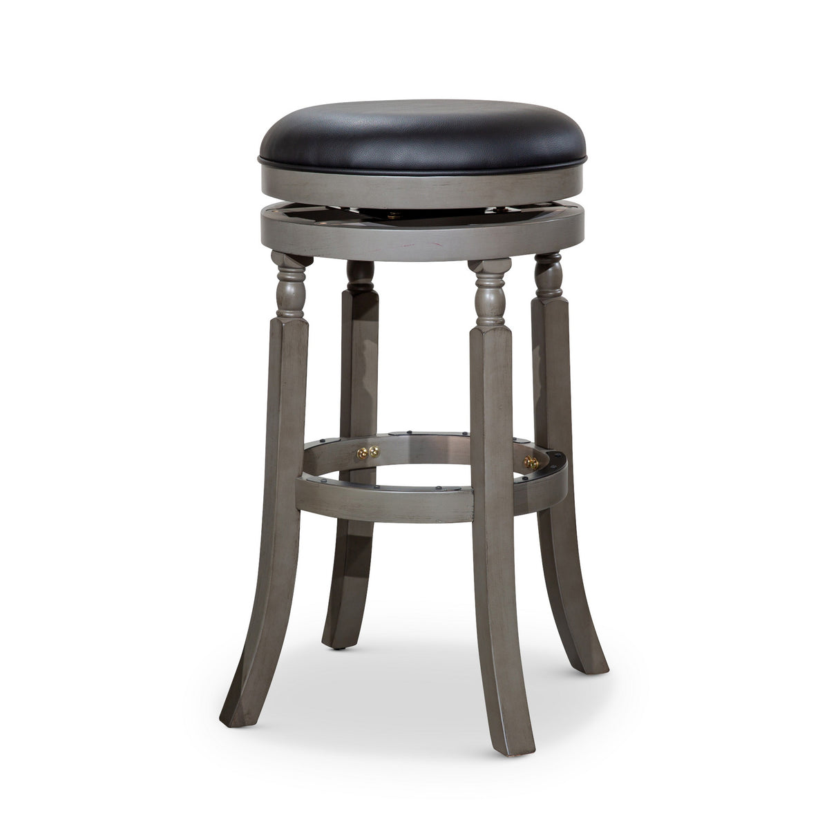 Opi 30 Inch Swivel Barstool, Black Bonded Leather Weathered Gray Solid Wood - BM314521