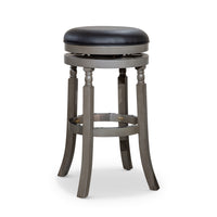 Opi 30 Inch Swivel Barstool, Black Bonded Leather Weathered Gray Solid Wood - BM314521