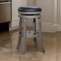 Opi 30 Inch Swivel Barstool, Black Bonded Leather Weathered Gray Solid Wood - BM314521