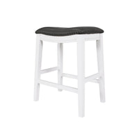 Ani 25 Inch Counter Stool Set of 2, Gray Faux Leather, Saddle Seat, White - BM314523