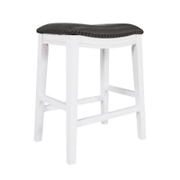 Ani 25 Inch Counter Stool Set of 2, Gray Faux Leather, Saddle Seat, White - BM314523