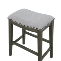 Ani 25 Inch Counter Stool Set of 2, Soft Faux Leather Saddle Seat, Gray - BM314524