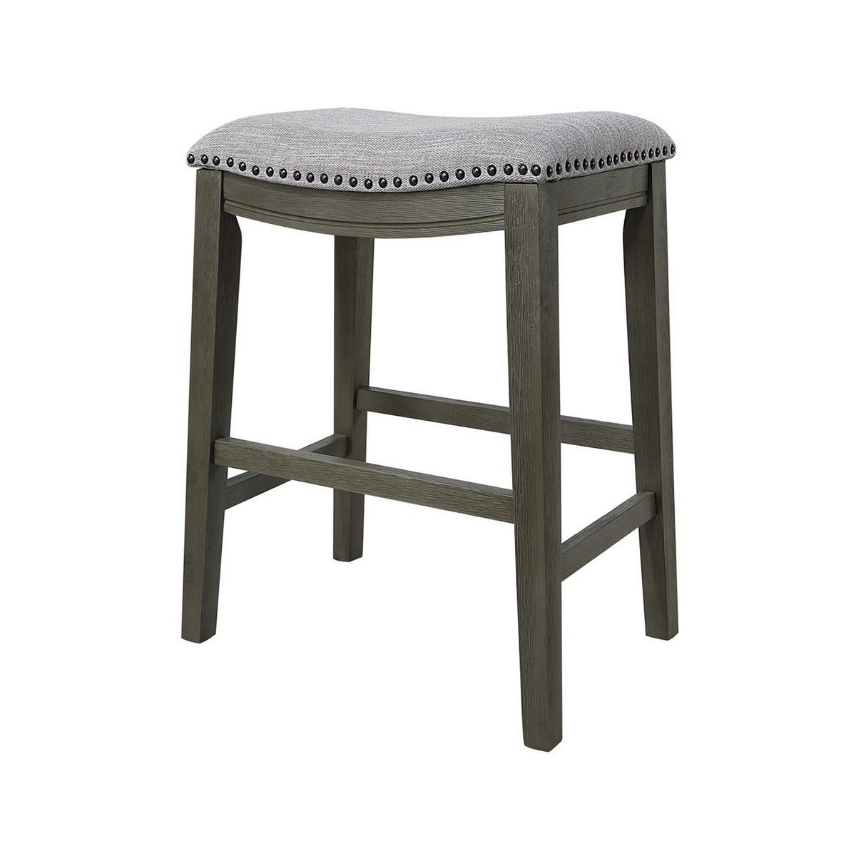 Ani 25 Inch Counter Stool Set of 2, Soft Faux Leather Saddle Seat, Gray - BM314524