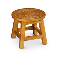 11 Inch Step Stool Footrest, Round Wood Carved Floral Print, Natural Brown - BM314529