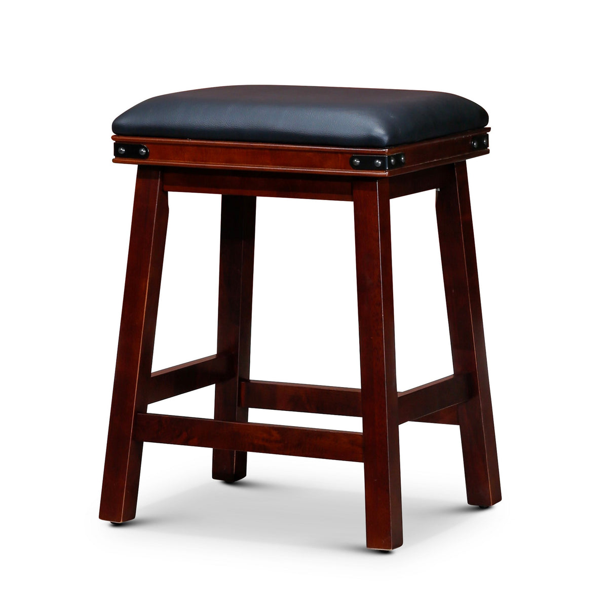 Nio 24 Inch Swivel Counter Stool, Black Bonded Leather, Espresso Brown Wood - BM314531