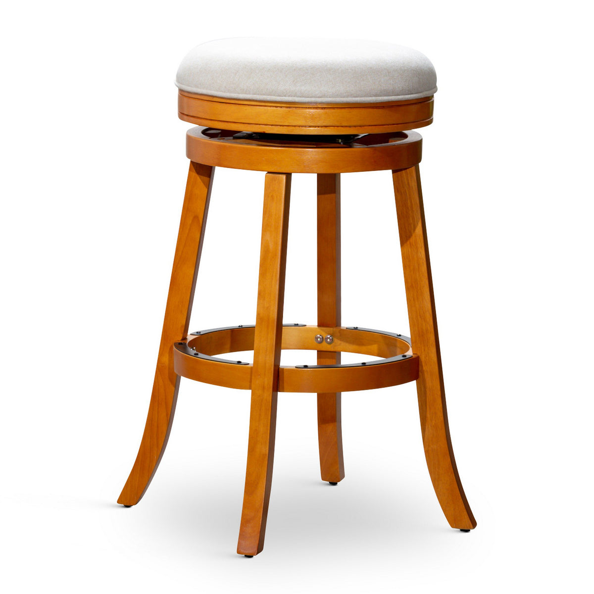 Opi 30 Inch Swivel Barstool, Round Cushioned Seat, Beige, Natural Brown - BM314532