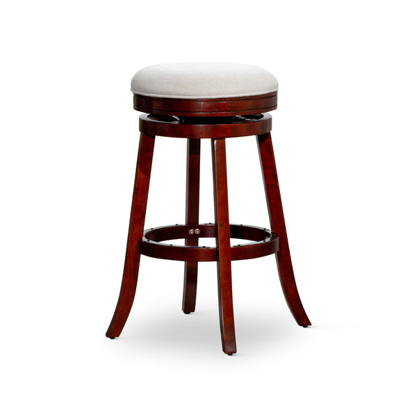 Opi 30 Inch Swivel Barstool, Beige Polyester, Cherry Brown Solid Wood - BM314538