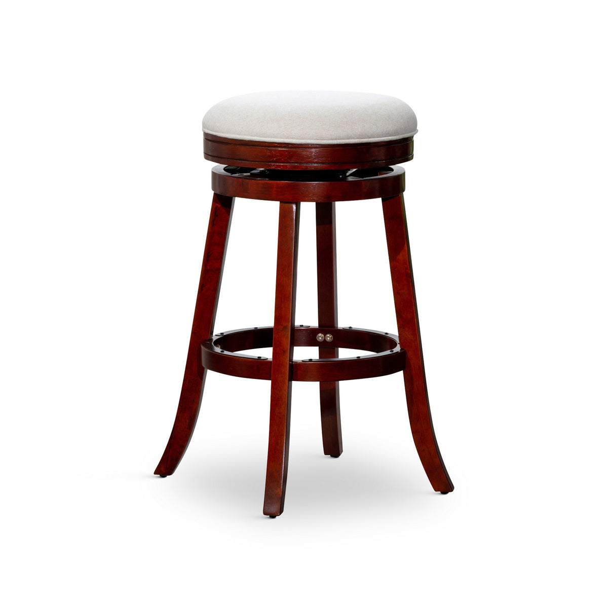 Opi 30 Inch Swivel Barstool, Beige Polyester, Cherry Brown Solid Wood - BM314538