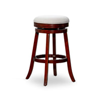 Opi 30 Inch Swivel Barstool, Beige Polyester, Cherry Brown Solid Wood - BM314538