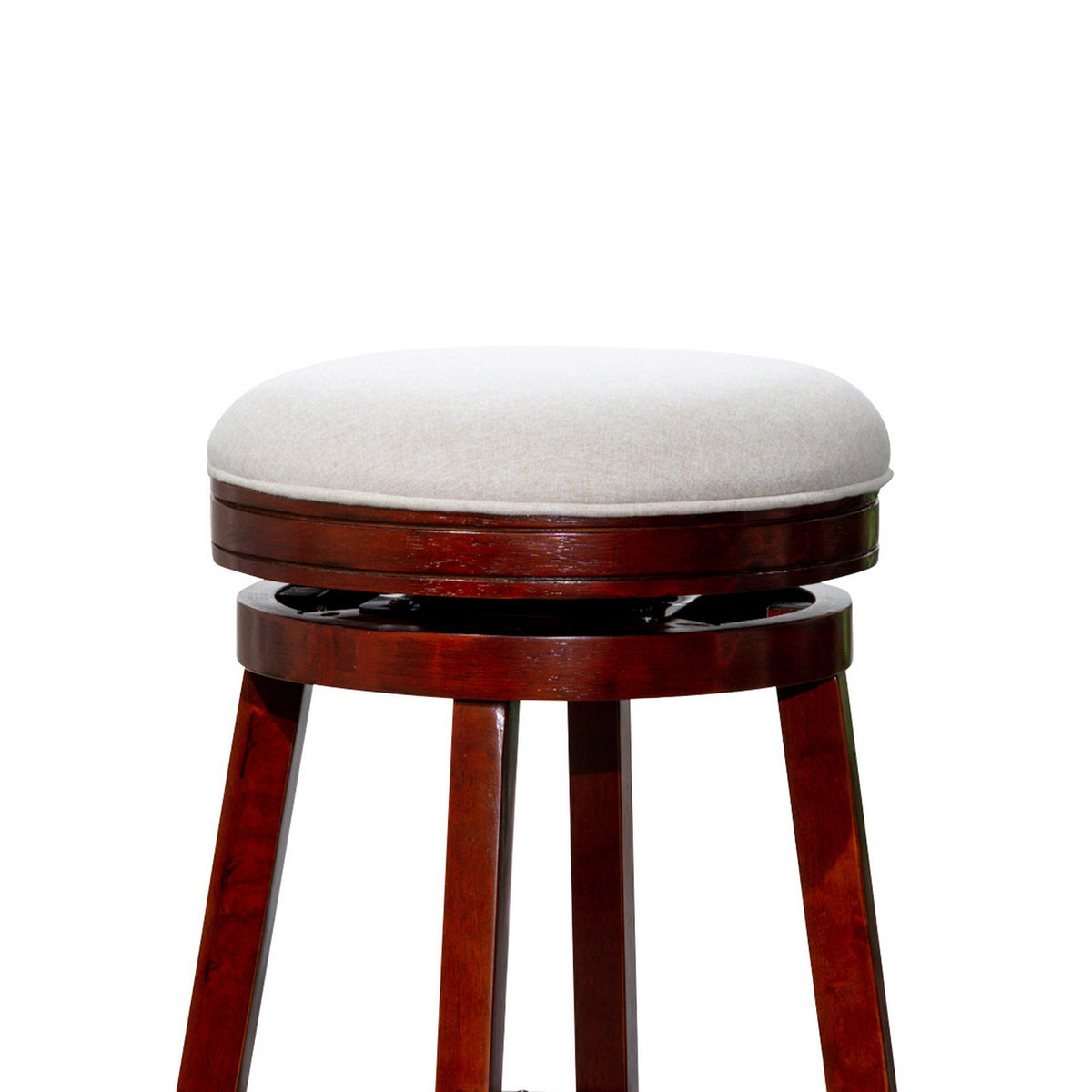 Opi 30 Inch Swivel Barstool, Beige Polyester, Cherry Brown Solid Wood - BM314538