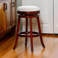 Opi 30 Inch Swivel Barstool, Beige Polyester, Cherry Brown Solid Wood - BM314538