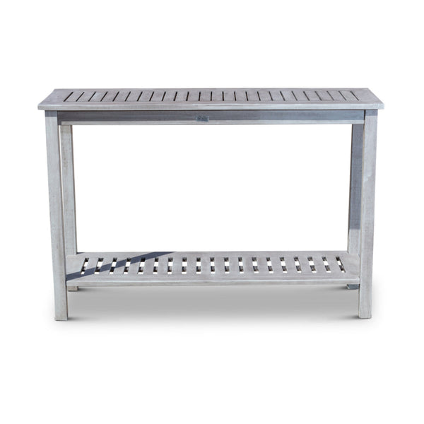 48 Inch Console Table, 2 Shelves, Slatted Design, Eucalyptus Silver Gray - BM314543