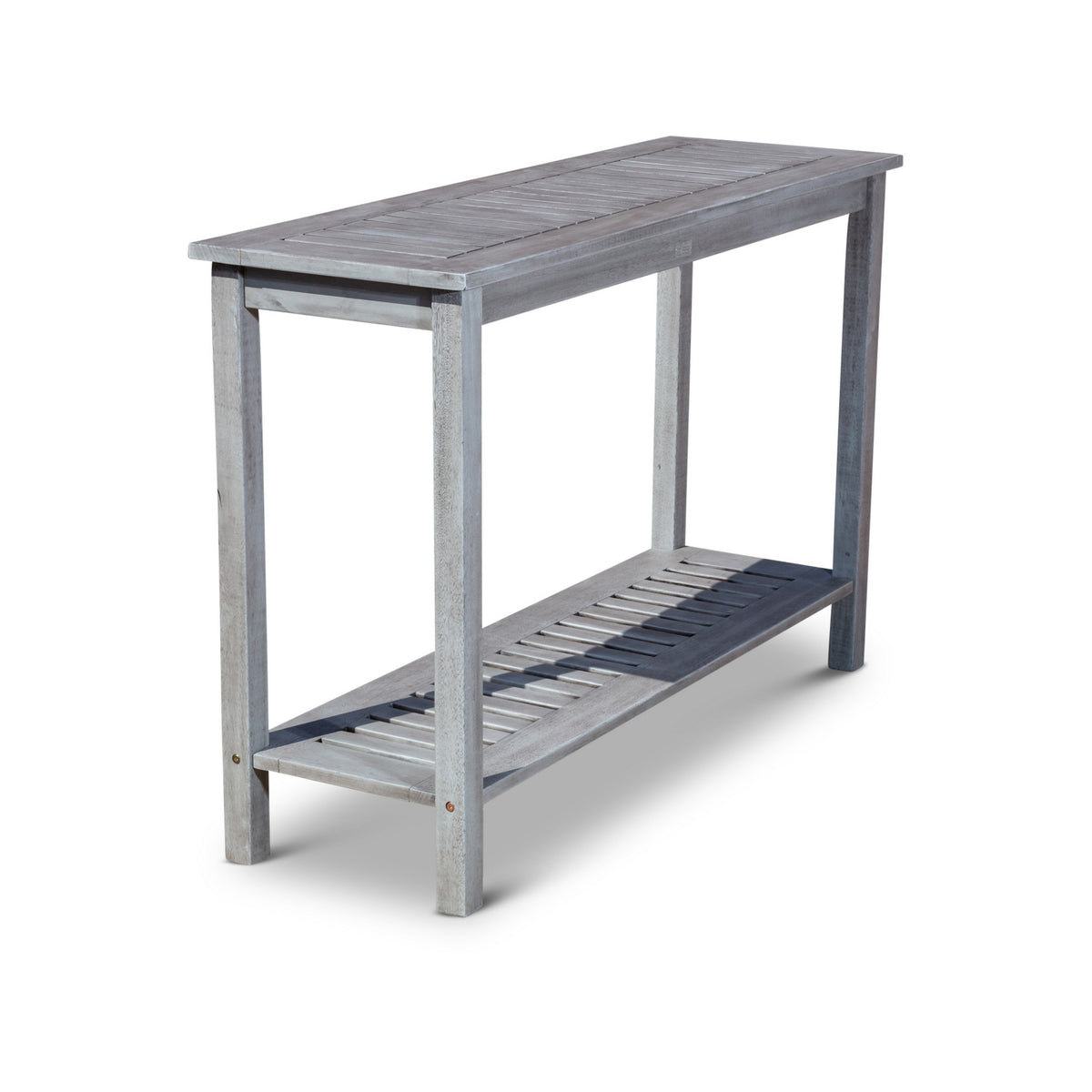 48 Inch Console Table, 2 Shelves, Slatted Design, Eucalyptus Silver Gray - BM314543