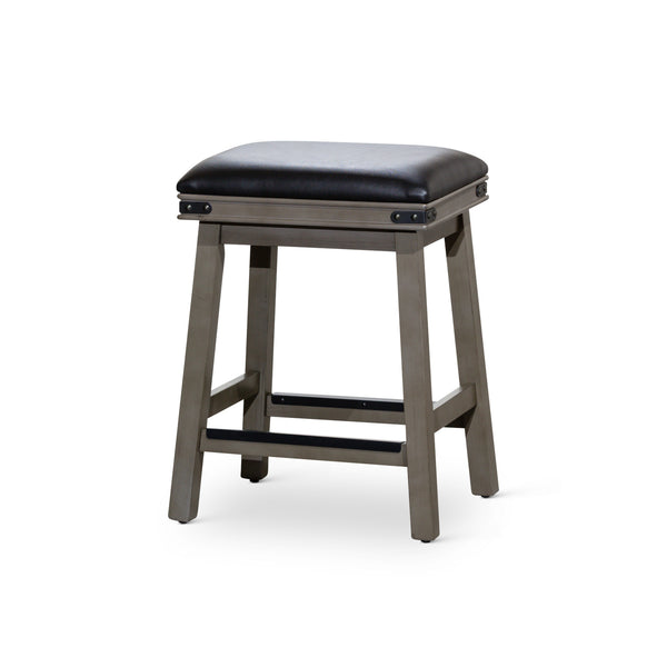 Nio 24 Inch Counter Stool, Saddle Black Bonded Leather, Weathered Gray - BM314545