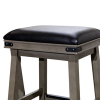 Nio 24 Inch Counter Stool, Saddle Black Bonded Leather, Weathered Gray - BM314545