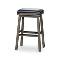 Nio 30 Inch Barstool, Saddle Black Bonded Leather Weathered Gray Solid Wood - BM314546