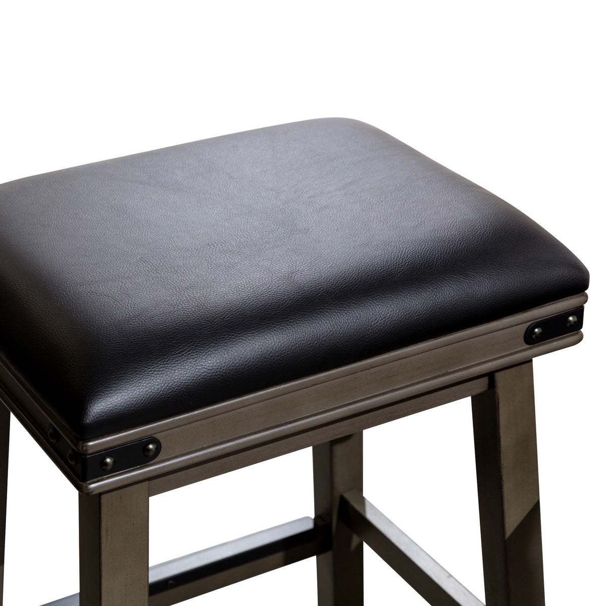 Nio 30 Inch Barstool, Saddle Black Bonded Leather Weathered Gray Solid Wood - BM314546