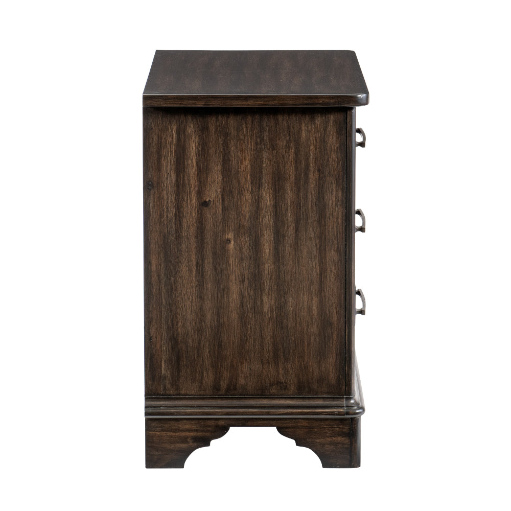 Amey 30 Inch Nightstand, 3 Drawers with Bar Handles, Rustic Brown Wood - BM314551