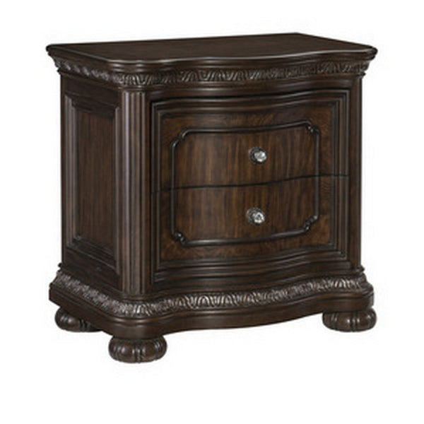 Joni 31 Inch Nightstand, Bow Front 2 Drawers, USB Port, Dark Cherry Brown - BM314554